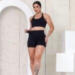 Conjunto Fitness Top e Short Alta Elasticidade Preto