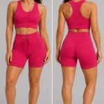 Conjunto Canelado Pink: Top Franzido e Bermuda com Amarração