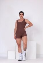 Macaquinho Fitness Curto Alça Larga Marrom - Imagem 3