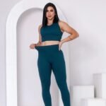 Conjunto Fitness Top Estruturado e Legging Alta Elasticidade Verde Petróleo