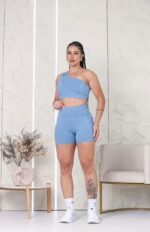Conjunto Top Assimétrico e Shorts com Bolso Azul Aço - Imagem 3
