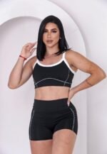 Conjunto Fitness Top e Short Costura Contraste Preto - Imagem 2