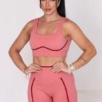 Conjunto Fitness Top e Short Biker Recortes Rosa