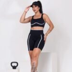 Conjunto Fitness Top e Short Biker Recortes P&B